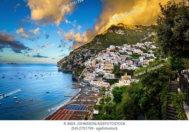 Positano is a village and comune on the Amalfi Coast (Costiera Amalfitana), in Campania, Italy, mainly in an enclave in the hills leading down to the coast