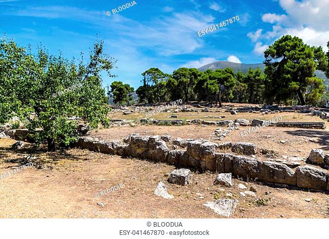 Ruins of ancient temple in Epidavros, Greece in a summer day