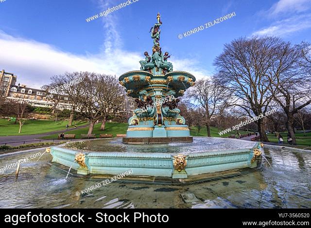 Ross Fountain in West Princes Street Gardens public park in Edinburgh, the capital of Scotland, part of United Kingdom