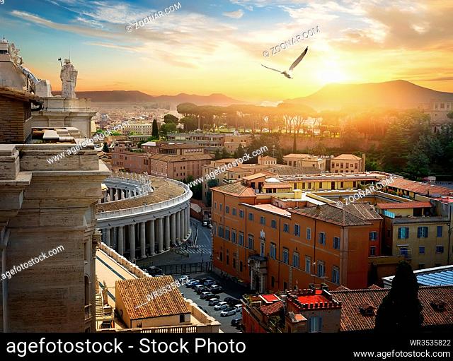 View on Vatican city and its streets at sunset, Italy