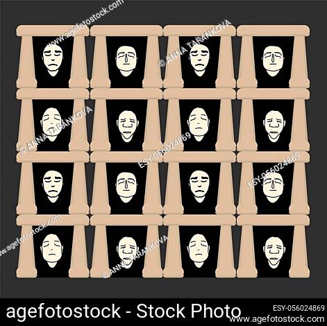 black and white house. Museum of Human Faces. God of death. vector illustration