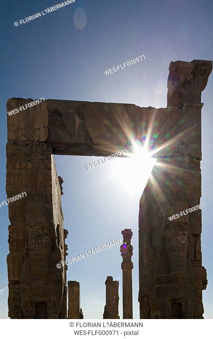 Iran, Persepolis, The Gate of All Nations at backlight