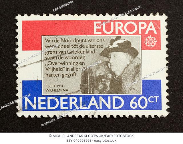 HOLLAND - CIRCA 1980: Stamp printed in the Netherlands shows the queen (Wilhelmina), circa 1980