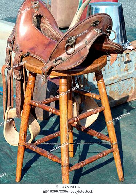 leather horse saddle on display for sale