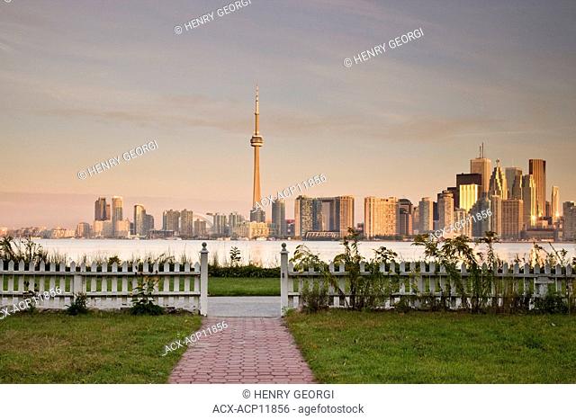 View of Toronto at dawn from Algonquin Island, Toronto Islands Park, Toronto, Ontario, Canada