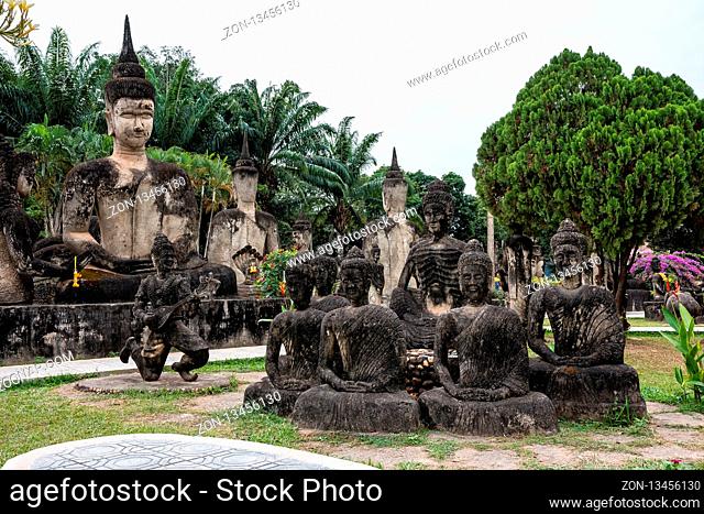 Buddha statues at the beautiful and bizarre buddha park in Vientiane, Laos