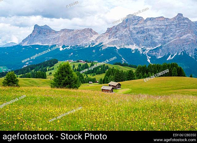 The plateau of Pralongia in the heart of Dolomites, between Corvara and San Cassiano