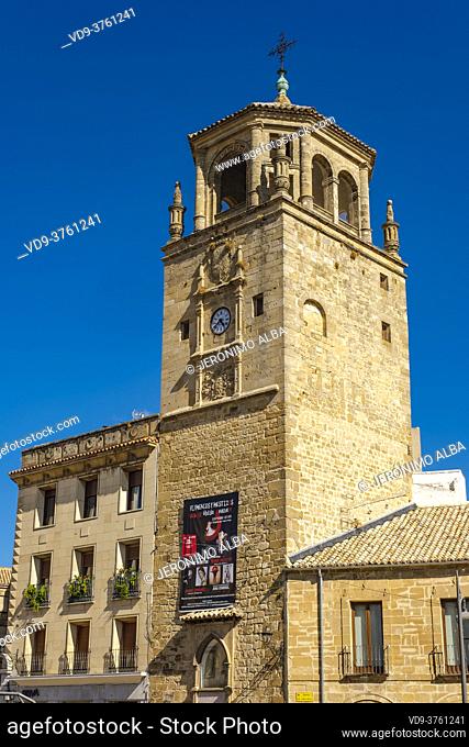 Clock tower at Andalusia Square, Ubeda, UNESCO World Heritage Site. Jaen province, Andalusia, Southern Spain Europe