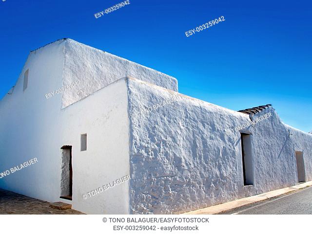Ibiza Santa Agnes de Corona Ines whitewashed houses facade in Balearic islands