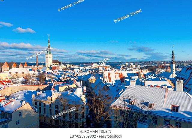 Tallinn city panoramic winter landscape, Estonia