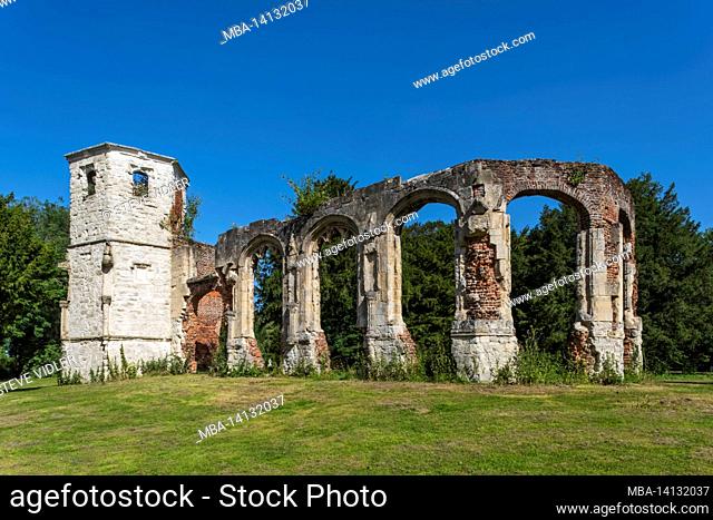 england, hampshire, basingstoke, ruins of the holy trinity chapel in the holy ghost cemetery