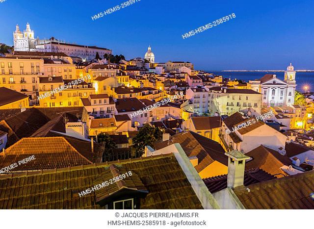Portugal, Lisbon, district of Alfama, view of the monastery Sao Vicente, the church Santo Estevao and of the dome of the national Pantheon of Portugal former...