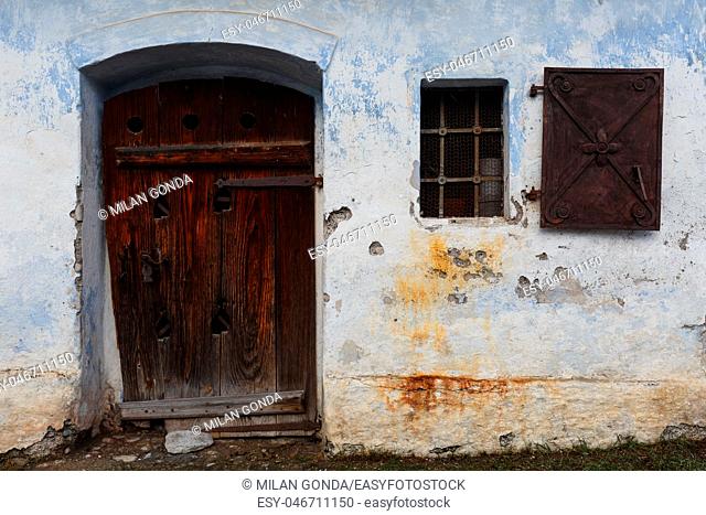 Window and door of a traditional granary in Bela-Dulice village, northern Slovakia