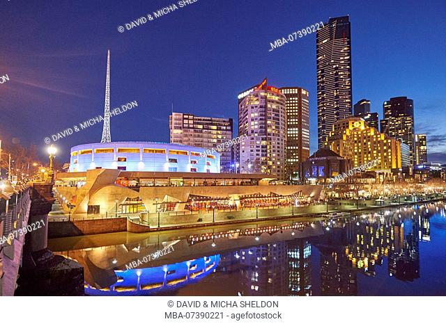 Skyscrapers (Eureka Tower and Sealife Aquarium) at Yarra River, Cityscape, Melbourne, Victoria