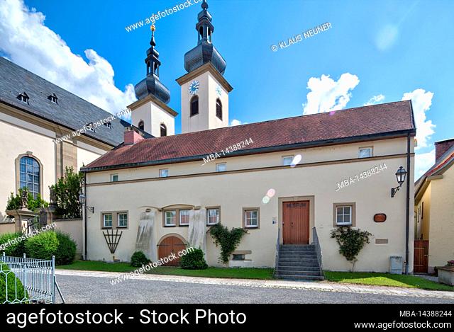Treasury, museum, parish church, finding of the cross, church, house facade, Grafenrheinfeld, Franconia, Bavaria, Germany, Europe