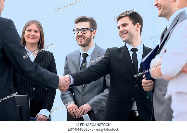 handshake business people before business meeting