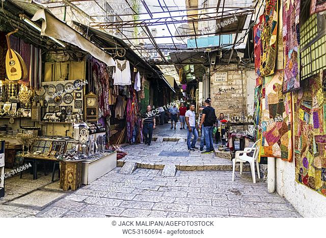palestinian souk bazaar market street shops stalls in jerusalem old town israel
