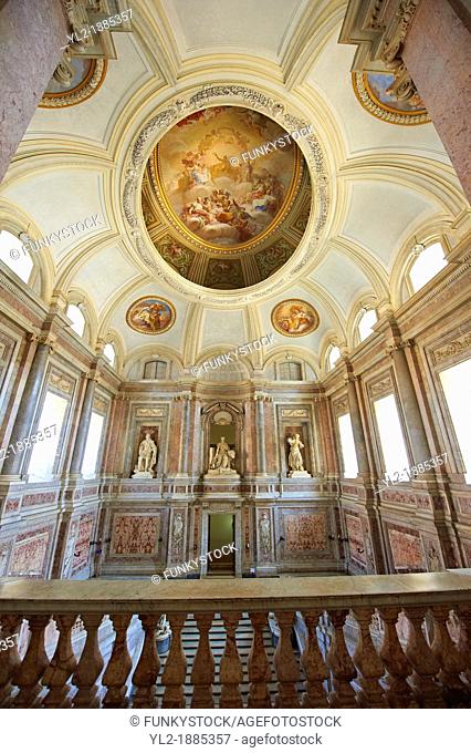 The Baroque Honour Grand Staircase entrance to the Bourbon Kings of Naples Royal Palace of Caserta, Italy