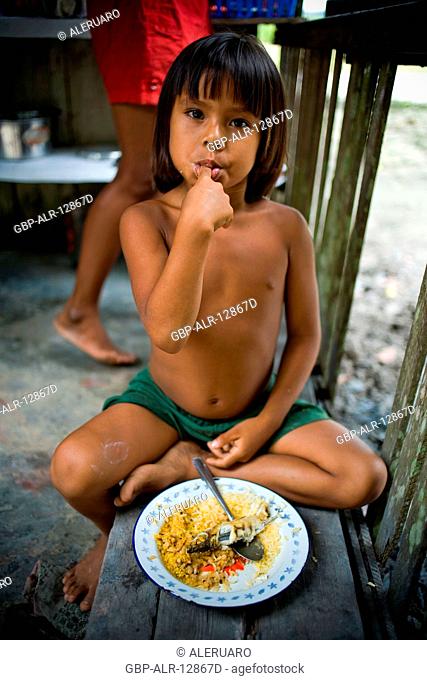Children Eating, Boa Esperança Community, Cuieiras River, Amazônia, Manaus, Amazonas, Brazil