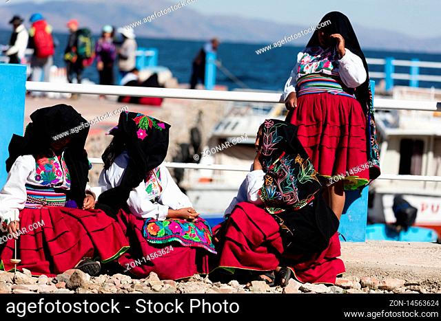 typical costumes in Amantani on the Titicaca lake