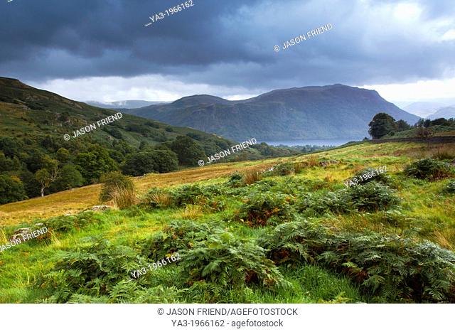 England, Cumbria, Lake District National Park. Open fells near Aira Beck above Aira Force, a powerful body of water near the shores of Ullswater