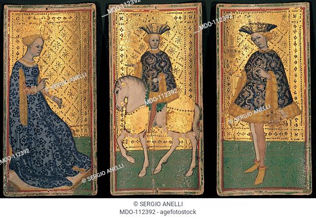 Brera-Brambilla Tarot, by Bembo Bonifacio, 1442 - 1445, 15th Century, layers sheets of board, marked gold. Italy; Lombardy; Milan; Brera Art Gallery;