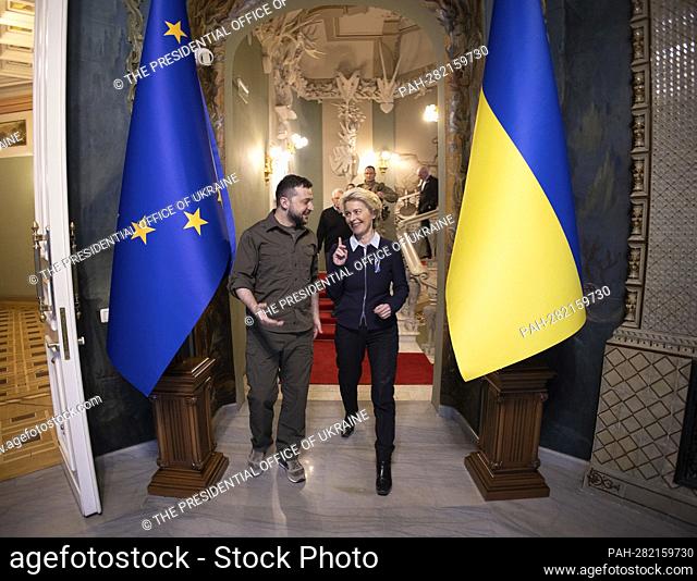 war in Ukraine. President Volodymyr SELENSKYJ (ZELENSKYY) receives EU Commission President Ursula VON DER LEYEN and Vice President Josep BORRELL on April 8th