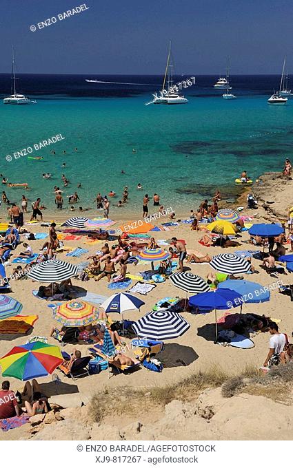 Panoramic view of Playa Compte to Ibiza, Spain