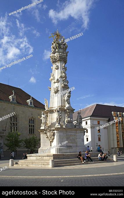 Trinity Column, baroque plague column column with saint figures, square in front of Matthias Church, Castle District, Budapest, Hungary, Europe