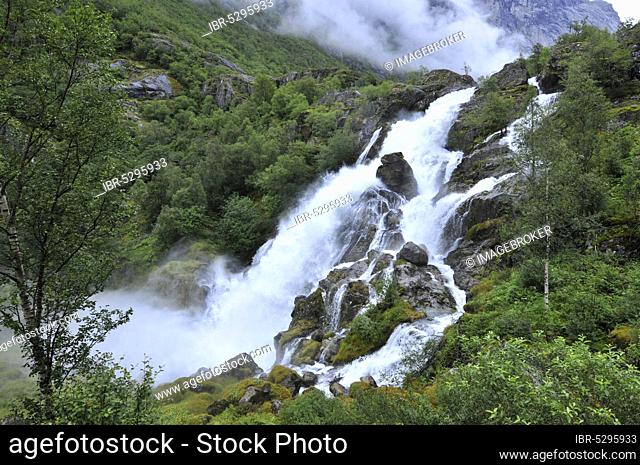 Kleivafossen waterfall, Briksdalen, Norway, Europe