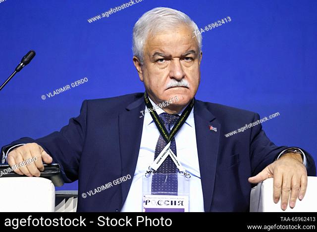 RUSSIA, MOSCOW - DECEMBER 21, 2023: Ambassador Julio Antonio Garmendia Pena attends Cuba's investment pitches as part of the Russia Expo international...