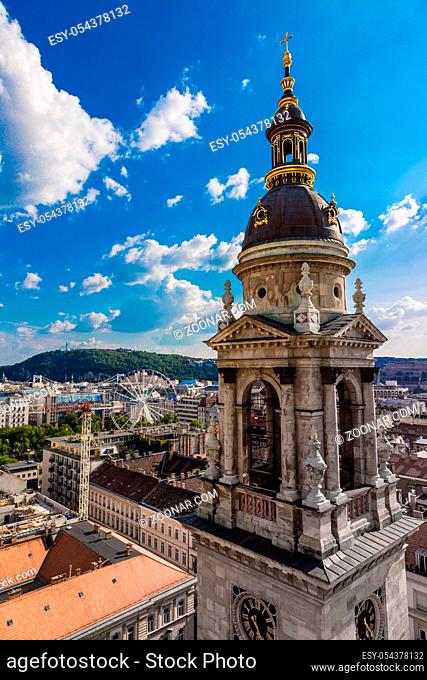 View at Budapest and belfry from the top of St. Stephen Basilica, Hungary