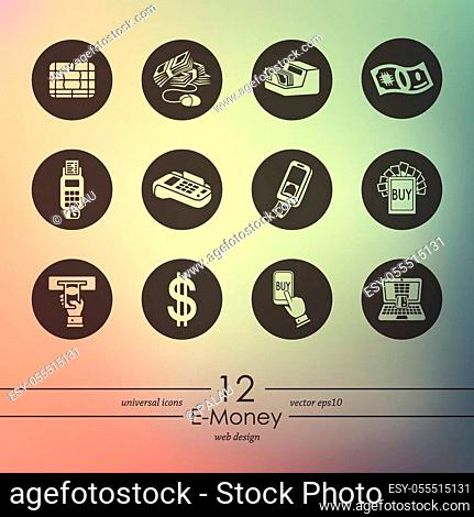 e-money modern icons for mobile interface on blurred background