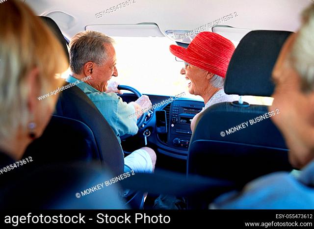 car trip, together, older couple