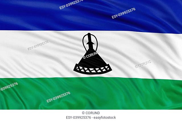 3D flag of Lesotho with fabric surface texture. White background