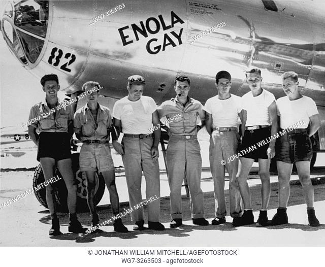 PACIFIC OCEAN Marianas Islands -- Aug 1945 -- The ground crew of the B-29 "Enola Gay" which atom-bombed Hiroshima, Japan