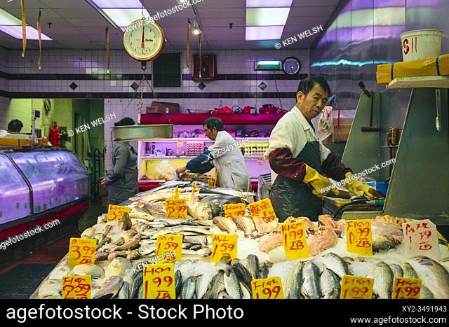 Fishmonger in Chinatown, New York, New York State, United States of America