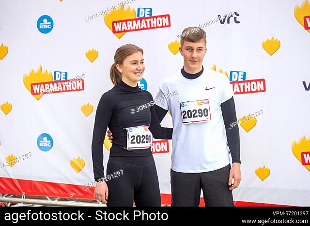 Crown Princess Elisabeth and Prince Emmanuel are seen at the Warmathon Brussels running event, part of the 2022 edition of the 'Warmste Week'