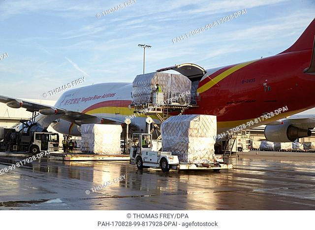 An aircraft of the type Boeing 747-400 of the Chinese cargo airline Suparna is unloaded after its first flight at the Hahn airport inÂ Hahn, Germany