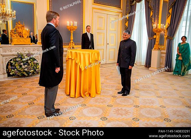 King Willem-Alexander of The Netherlands at Palace Noordeinde in The Hague, on March 17, 2021, to receive the credentials of the ambassador of the Republic...