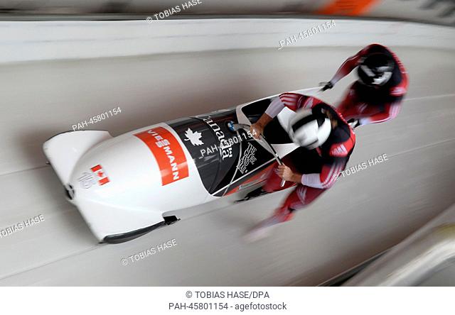 Kanada's bobsled racers Justin Kripps and Bryan Barnett start their run during the Bob World Cup in Koenigssee, Germany 25 January 2014