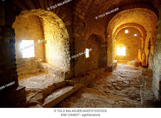 Romanesque chapel of St Quiteria and S Bonifacio, XI century, Montsec Massif Huesca Aragon Pyrenees Spain