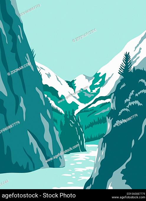 WPA poster art of the Kenai Fjords National Park, a national park with fjord and rainforest located in Alaska United States done in works project administration...