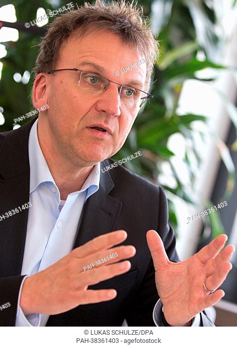 Chairman of the works council of TUI AG, Frank Jacobi, gestures during a conversation in Hanover, Germany, 15 March 2013