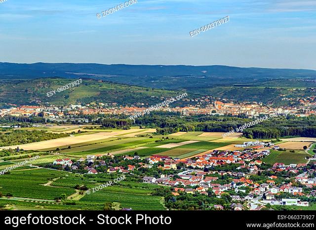 view of Krems and surroundings from Gottweig Abbey hill, Austria