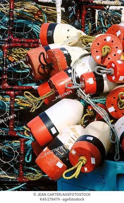 Crab pot buoys. Charleston Boat Basin. Southern Oregon Coast. USA