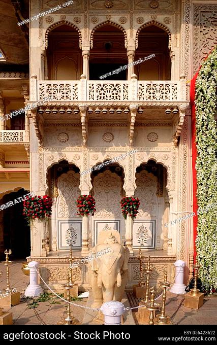 Elephant statue at the City Palace, a palace complex in Jaipur, Rajasthan, India