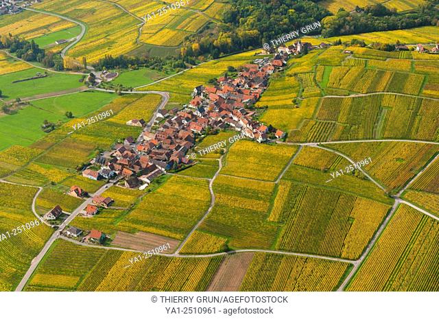 France, Bas Rhin 67, Wines road, village of Itterswiller aerial view