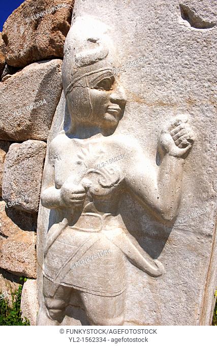 Photo of the Hittite releif sculpture on the Kings gate to the Hittite capital Hattusa 2