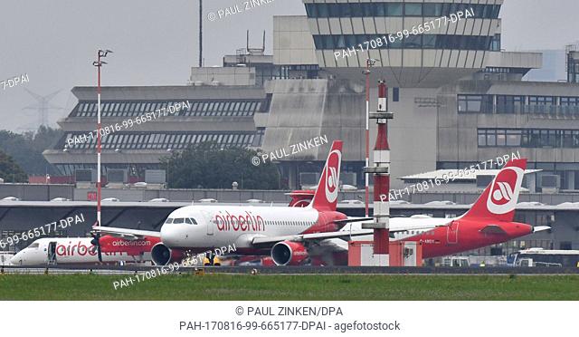 An Air Berlin plane taxiing after landing at Tegel Airport in Berlin, Germany, 16Â August 2017. The airline filed for insolvency on 15 August